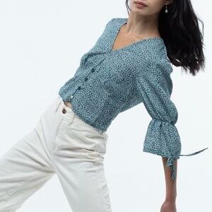 Princess Polly Cropped Turquoise Floral Blouse